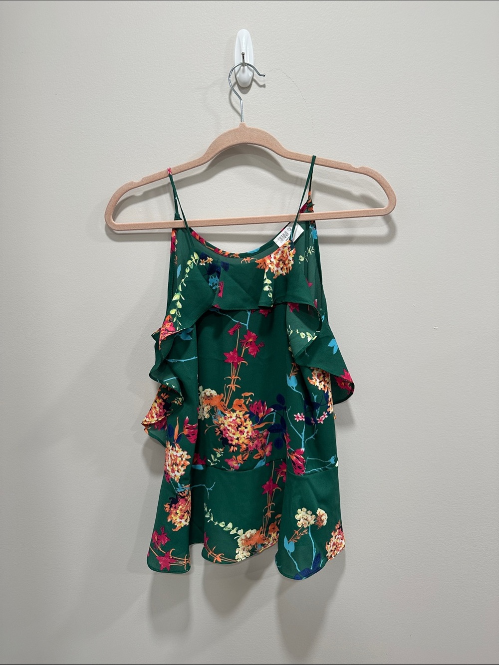 Sienna Sky Green Floral Ruffle Spaghetti Tank